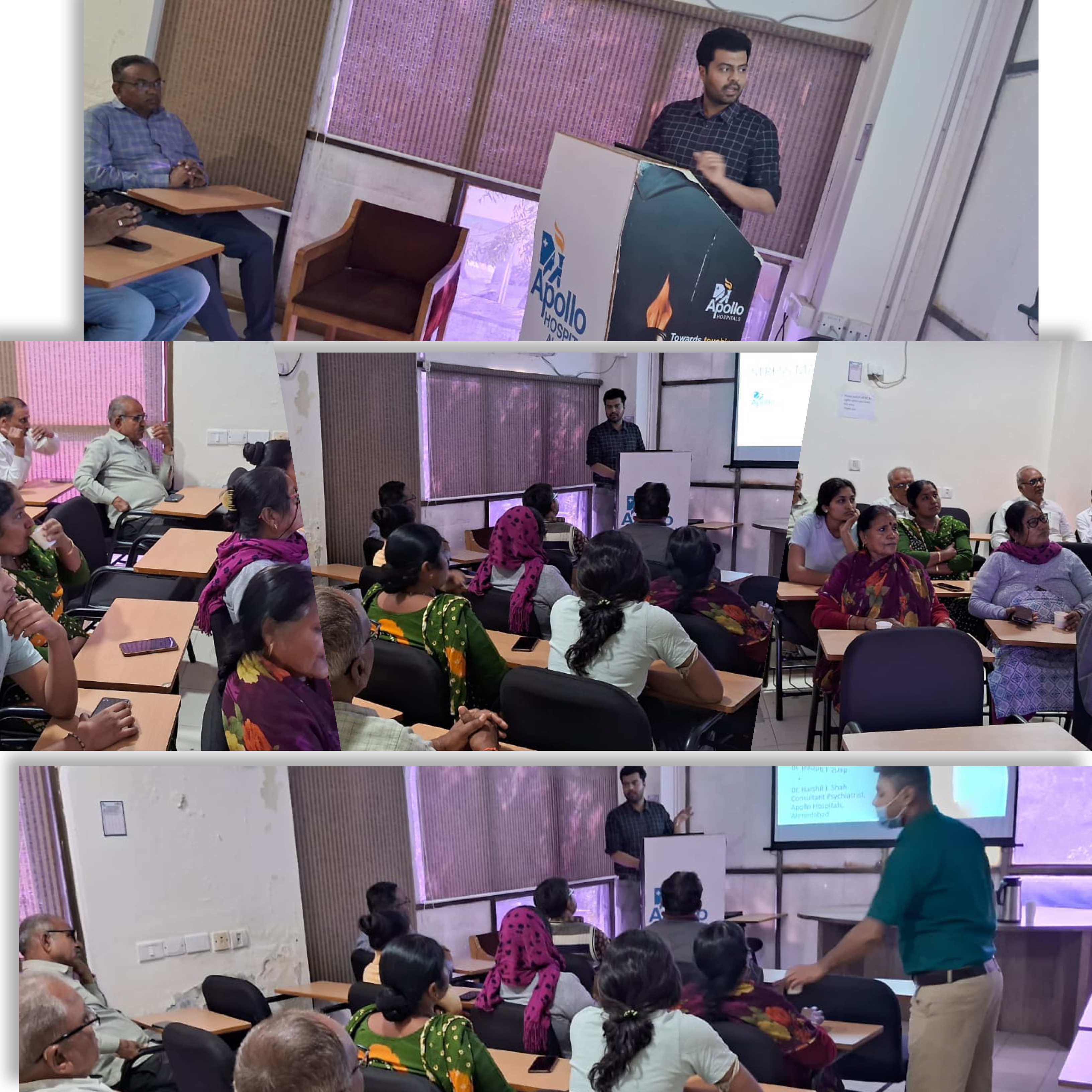 Dr. Harshil Shah took a small session on stress management at Apollo Hospitals, for patient's relatives.  